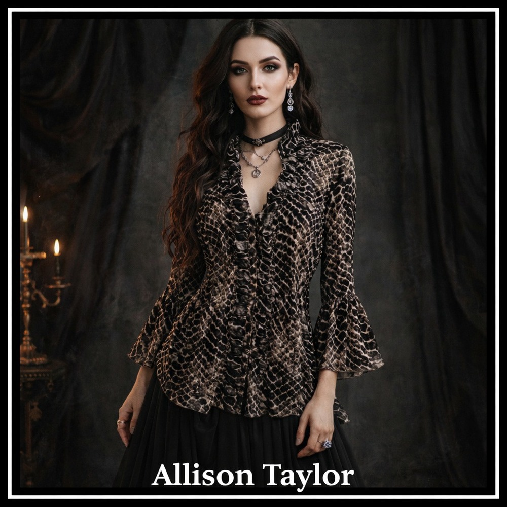 Allison Taylor‎ Ruffle Blouse1X Snake Print Fairy Grunge Whimsigoth Dark